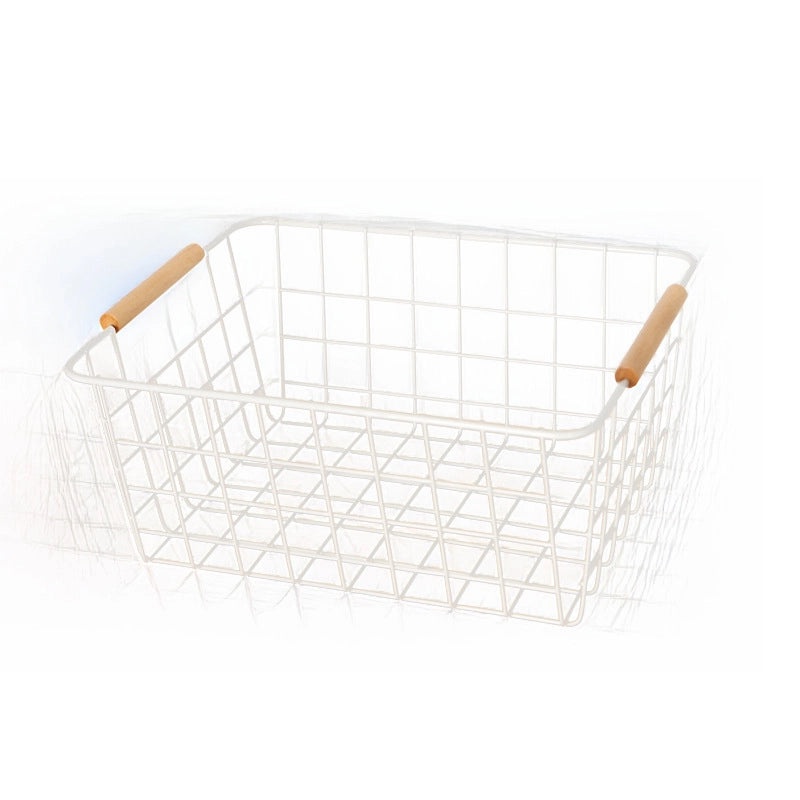 Wrought Iron Storage Basket with Wooden Handle Nordic Desktop Snack Organizer|Home Storage & Organization