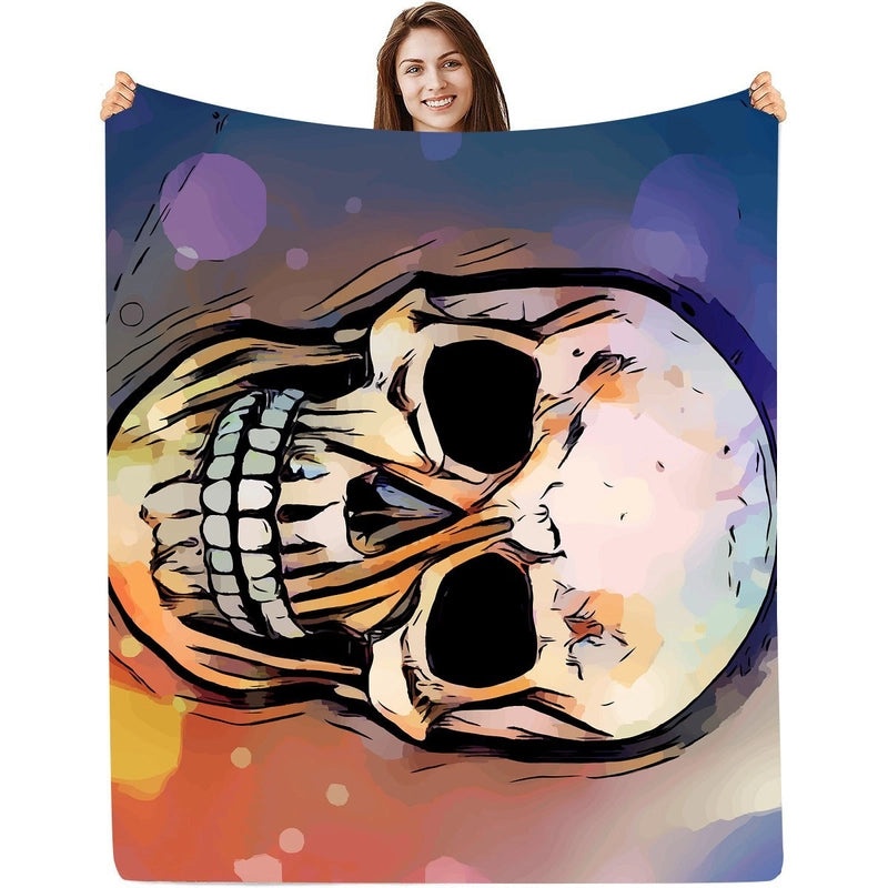 Halloween Floral Bat Skull Polyester Throw Blanket for Couch & Sofa | Home Decor