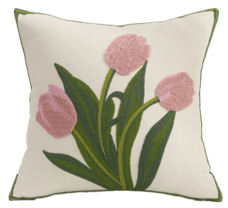 Embroidered Cotton Floral Cushion Cover Soft Decorative Pillow Case for Sofa Bedside Home Decor|Home Decor & Pillows