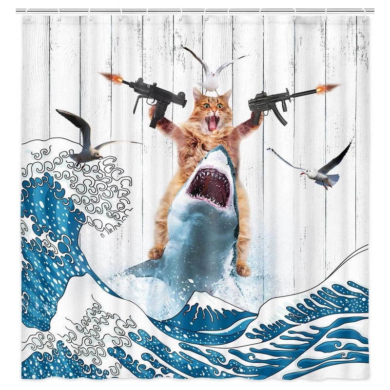 Funny Cat Shower Curtain Digital Print Polyester Bathroom Partition Curtain|Home & Living > Bath > Shower Curtains