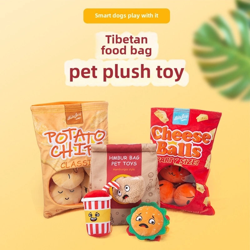 Plush Dog Toy with Sound and Smell, American Burger & Cheese Design, Interactive Pet Food Play Bag | Pet Toys