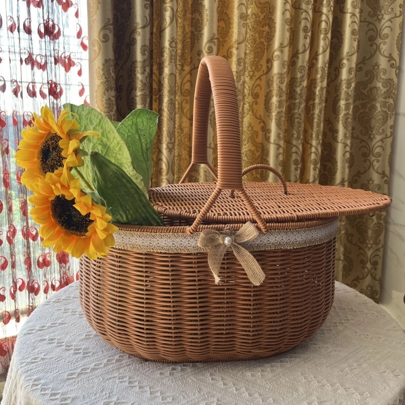 Simple Rustic Solid Color Woven Rattan Storage Basket|Home Storage & Organization