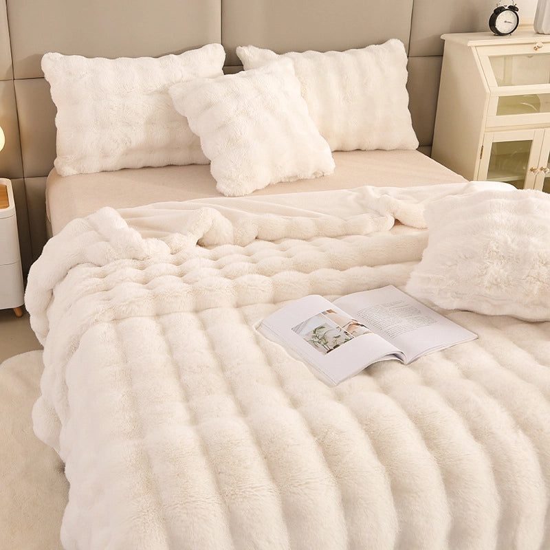 Cozy Solid Color Rabbit Fur Throw Blanket for Bedroom | Home Decor Bedding