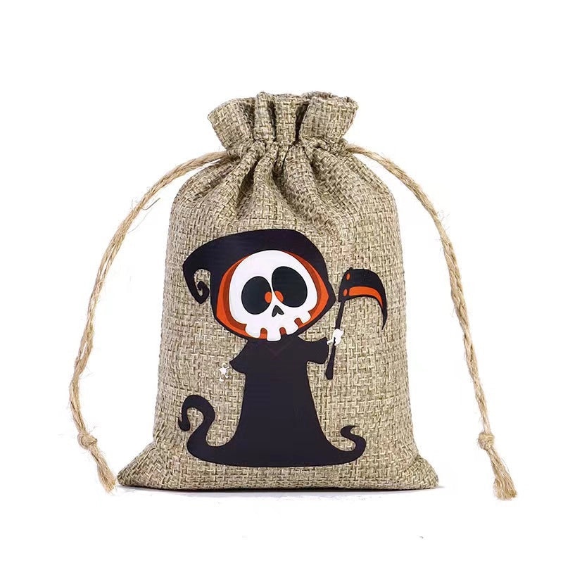 Halloween Cat Print Linen Tote Bag | Daily Shopping Bags