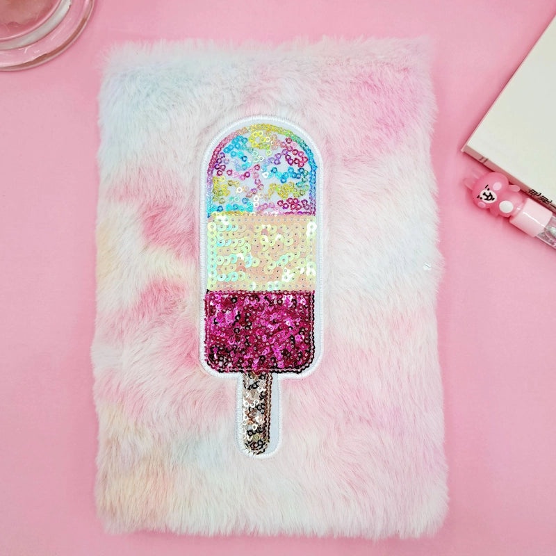 Ice Cream Star Red Heart Plush Notebook with Sequins | Stationery & Notebooks