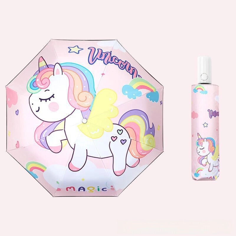 Kids Safety Anti-Rebound Folding Umbrella Cartoon Design Full Automatic Portable Dual-Use for Boys and Girls|Children's Umbrellas