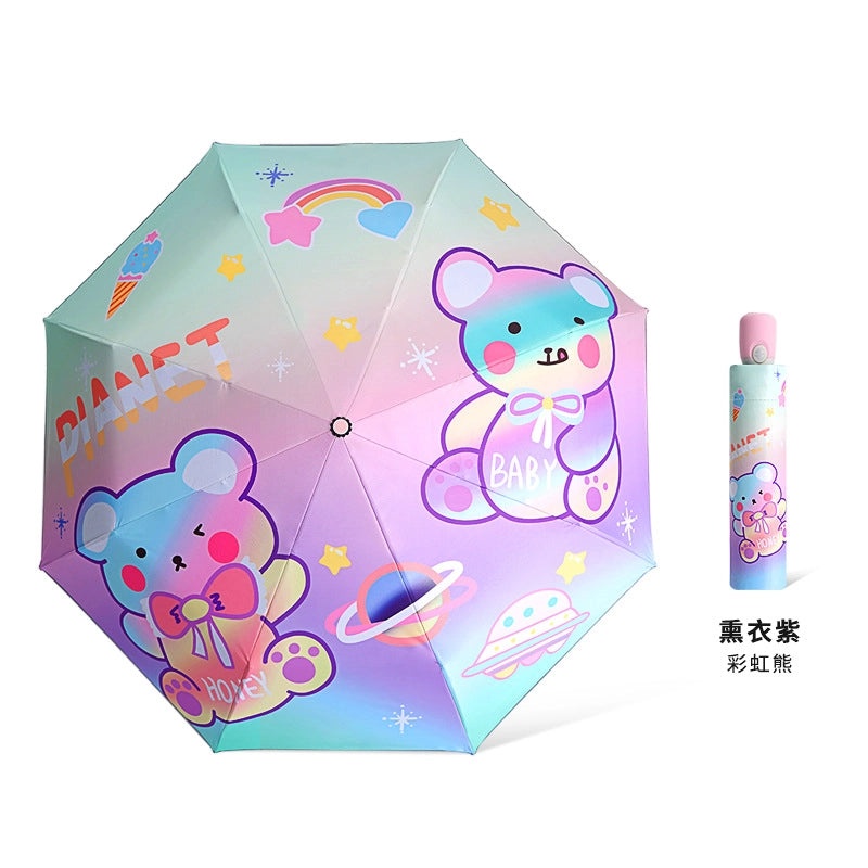 Kids Portable Folding Umbrella Cute Cartoon Design Sunshade Sunscreen Anti-Rebound for Students Men Women|Umbrellas & Rain Gear