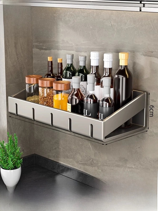 Punch-free Wall-mounted Kitchen Storage Rack Gray Seasoning Holder Space-saving Organizer|Kitchen Storage
