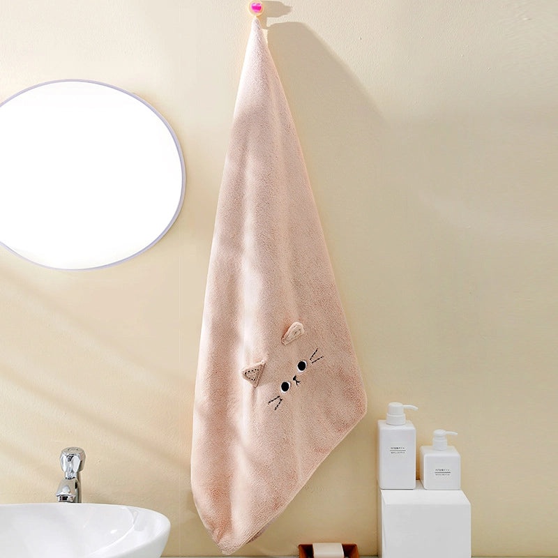 Cute Coral Velvet Cartoon Cat Hair Drying Towel Soft Absorbent Face Towel for Couples | Bath & Beauty Accessories