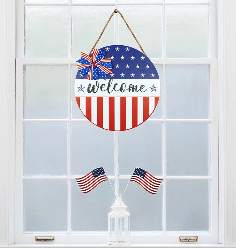 Patriotic July 4th Door Garland 12 Inch Independence Day Welcome Outdoor Wall Decoration|Home & Garden Decorations