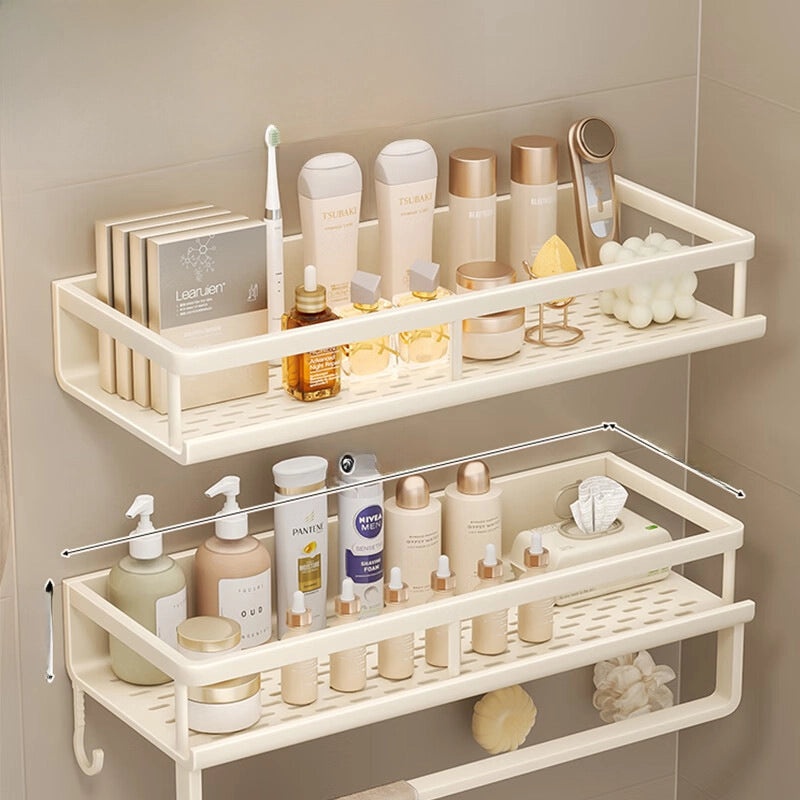 Cream Style Punch-Free Toilet Storage Rack White Wall-Mounted Bathroom Shelf|Bathroom Storage Organizers
