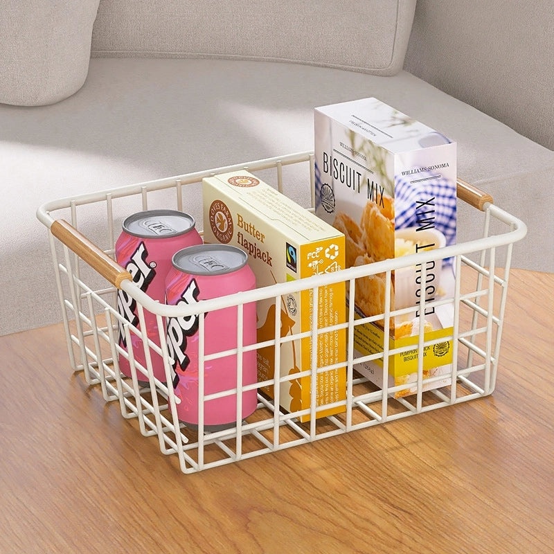 Wrought Iron Storage Basket with Wooden Handle Nordic Desktop Snack Organizer|Home Storage & Organization