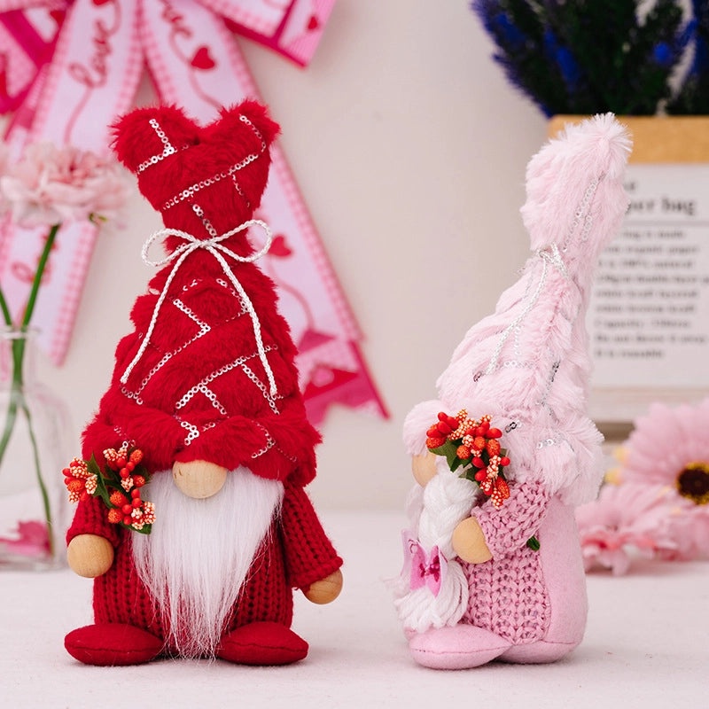 Valentine's Day Heart Bow Knot Sequin Knit Rudolph Doll Table Decoration|Home Decor