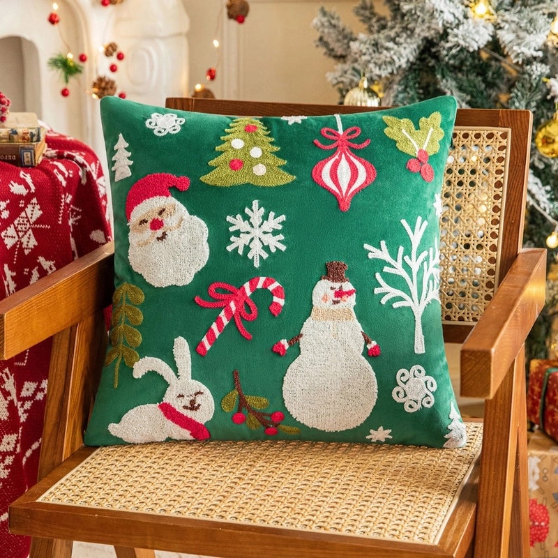 Christmas Tree Santa Elk Velvet Cotton Throw Pillow for Couch & Sofa | Home Decor Pillows
