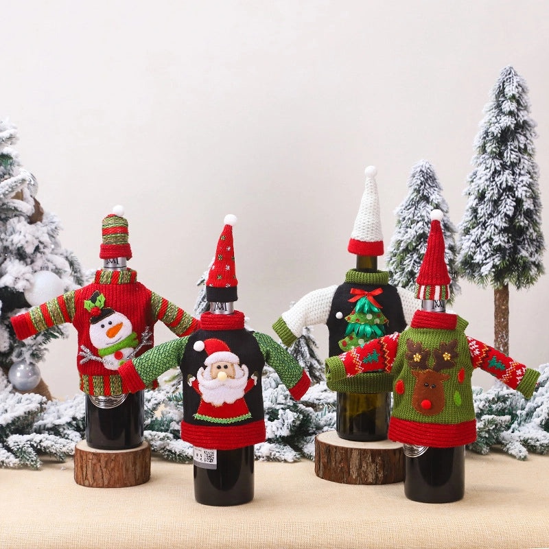 Christmas Knitted Wool Wine Bottle Cover Set Creative Holiday Decoration for Restaurant Atmosphere|Home Decor
