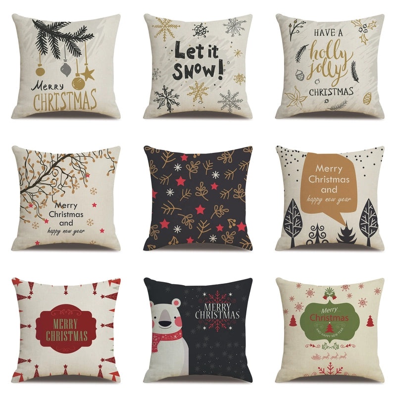 Minimalist Christmas Tree and Snowman Linen Pillow Covers | Home Decor & Sofa Accessories