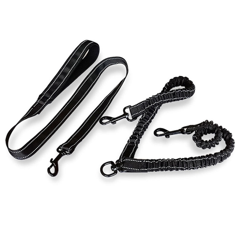 Double Dog Leash with Elastic Buffer and Reflective Design for Two Dogs | Pet Supplies - Dog Leashes