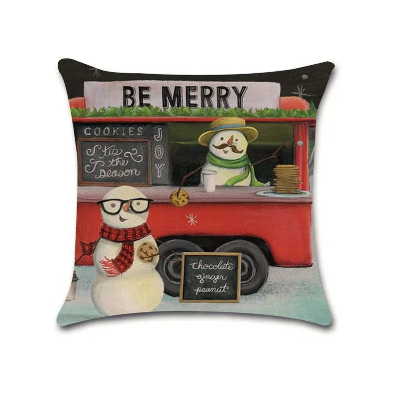 Christmas Cartoon Truck & Tree Linen Pillowcase New Holiday Decor | Home & Living Decor