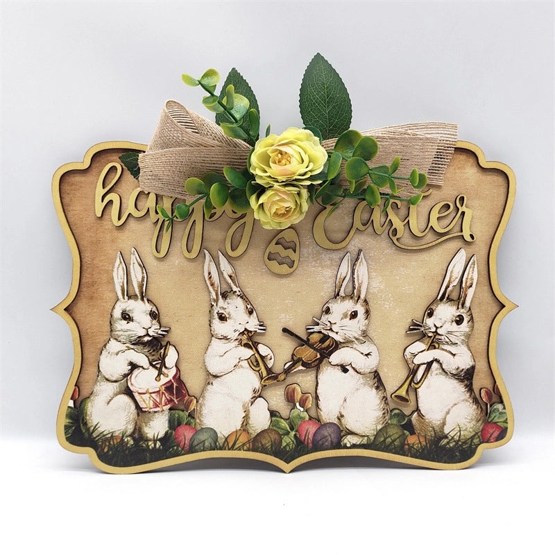 Easter Pastoral Rabbit Wooden Letter Hanging Ornament for Holiday Decor | Home Decor Ornaments
