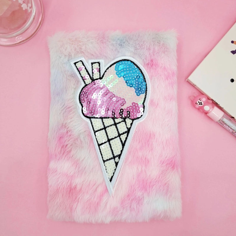 Ice Cream Star Red Heart Plush Notebook with Sequins | Stationery & Notebooks