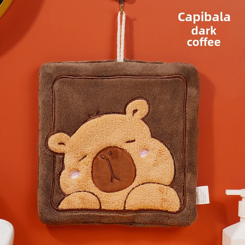 Thickened Coral Fleece Kapibara Embroidered Small Towel Cute Hand Kitchen Children's Towel|Home & Kitchen Textiles