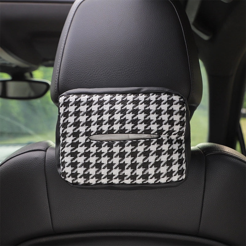 Vintage Houndstooth PU Leather Knitted Tissue Box Cover|Home Decor Accessories