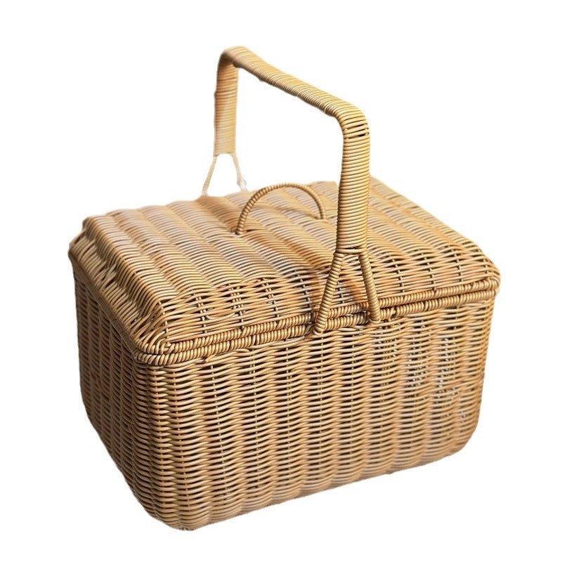 Simple Rustic Solid Color Woven Rattan Storage Basket|Home Storage & Organization