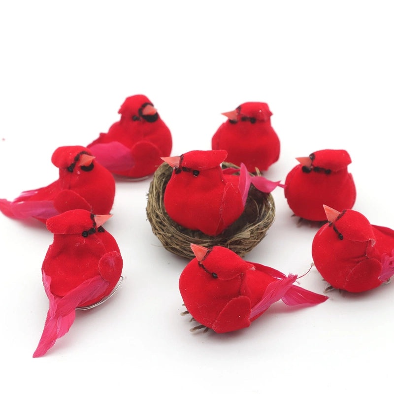 Red Bird Christmas Tree Clip 6cm Mini Simulation Garland Decoration with Feet|Holiday Ornaments