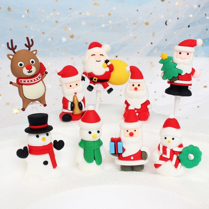 Christmas Cake Decoration Set Soft Glue Plug-in Christmas Tree Santa Snowman Reindeer Holiday Decor|Christmas Cake Decorations