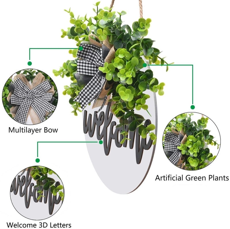 3D Wooden Spring Letter Garland with Bow and Green Plant Decor|Home Decor & Wall Hangings