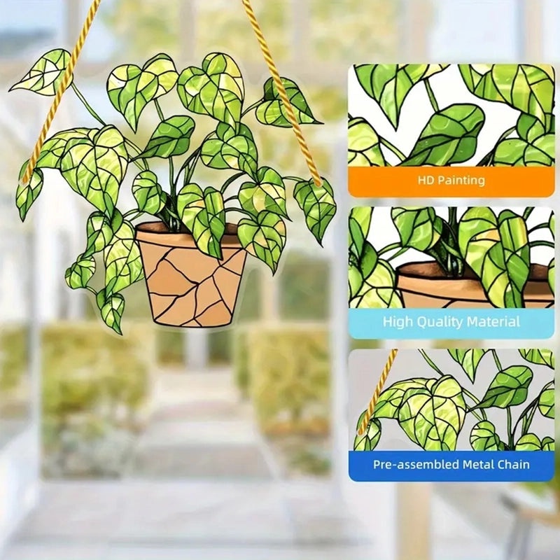 Scindapsus Aureus Dyed Leaf Window Hanger, Light Catching Indoor Outdoor Decoration | Home Decor