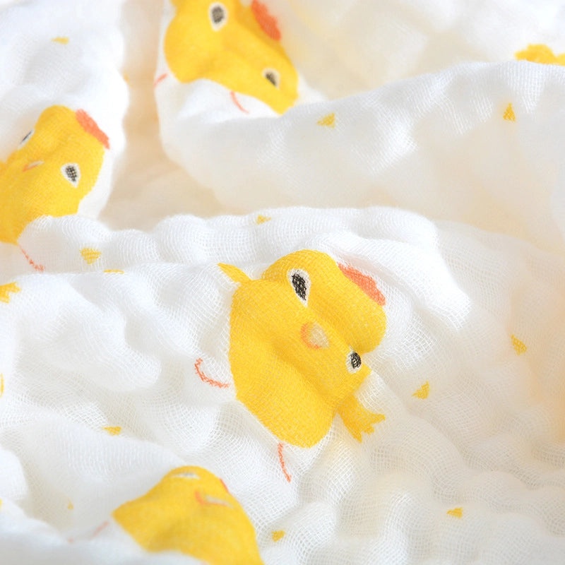 Children's Six-Layer Cotton Gauze Quilt Cartoon Printed Baby Bath Towel Soft Pleated Cover Blanket | Baby Bedding & Bath Essentials