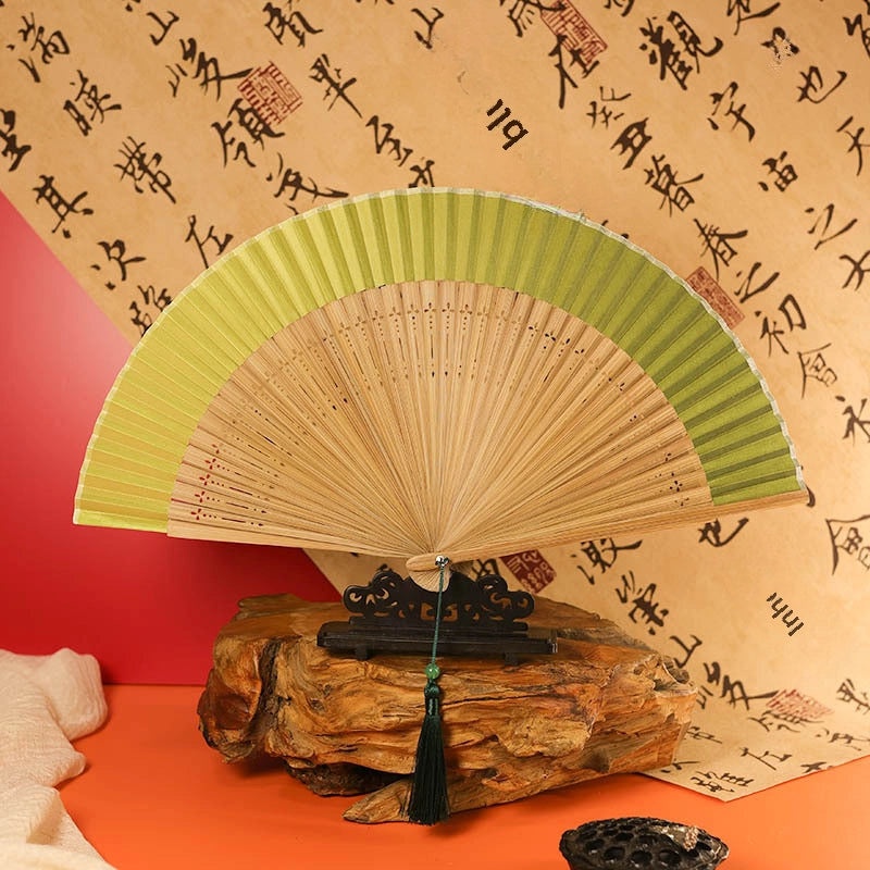 Ancient Style Summer Folding Fan Gradient Yellow Bamboo Silk Cloth Chinese Fan for Men and Women|Accessories & Jewelry