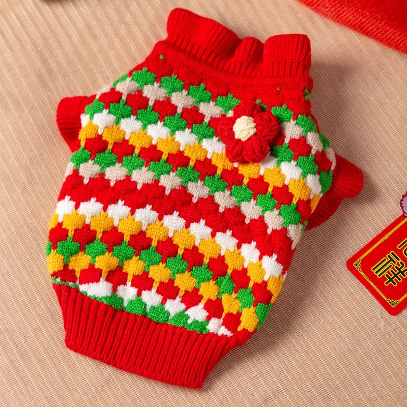Cozy Christmas Color Block Pet Sweater with Soft Core Spun Yarn|Pet Clothing