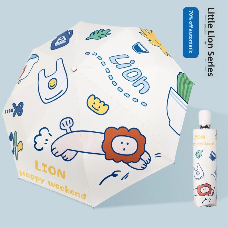 Black Rubber UV Protection Automatic Sunny Umbrella Cute Korean Design Custom Sunscreen Umbrella|Umbrellas & Sun Protection