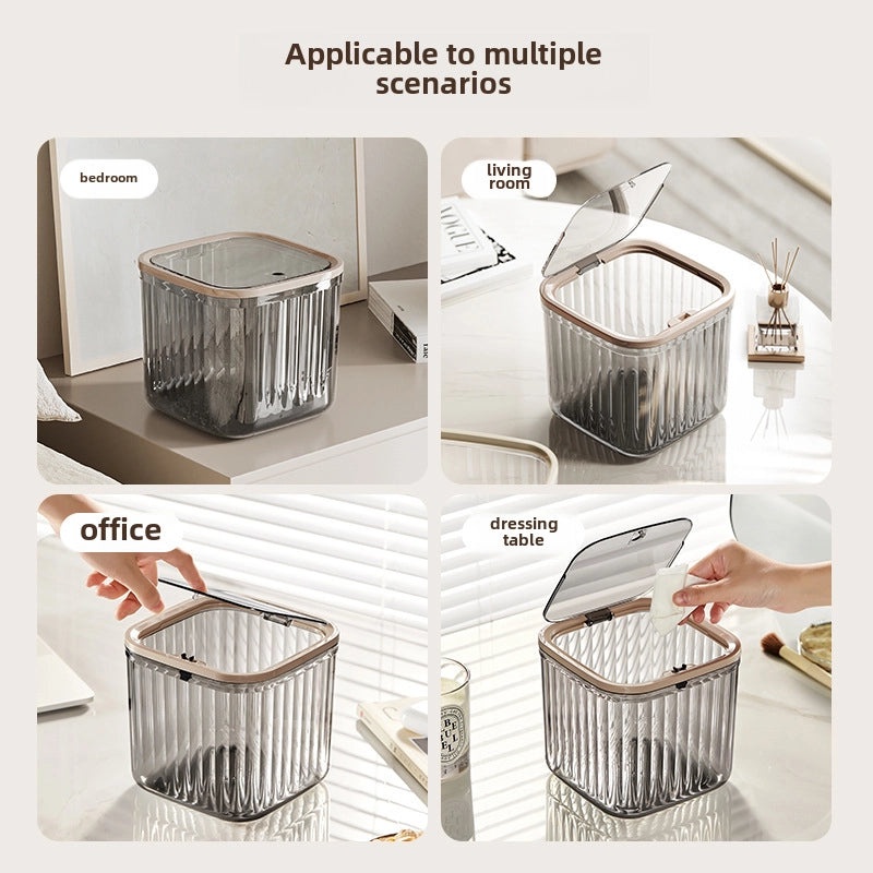 Mini Desktop Trash Can with Lid and Pressure Ring for Dining Table and Desk | Home & Kitchen Storage Containers