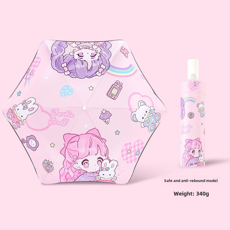 Kids Safety Anti-Rebound Folding Umbrella Cartoon Design Full Automatic Portable Dual-Use for Boys and Girls|Children's Umbrellas