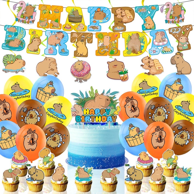 Capybara Birthday Party Decorations Balloon Banner Cake Topper Hanging Spin Capybara Theme | Party Supplies
