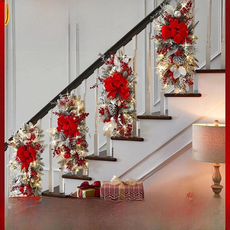 Christmas Flocked Staircase Wreath Nordic Indoor Home Decor Holiday Scene Layout|Christmas Decorations