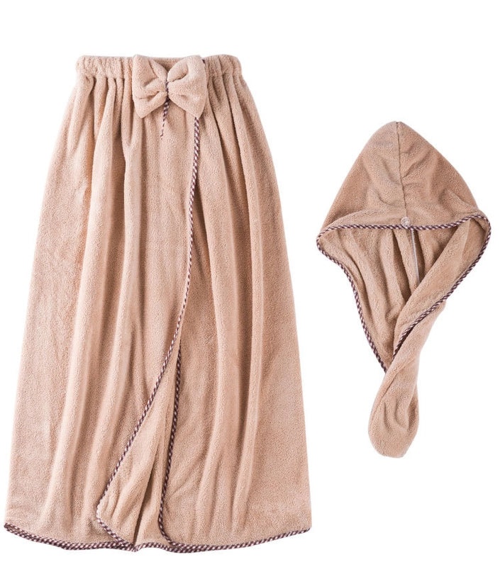 Soft Coral Fleece Bath Skirt and Shower Cap Set | Bath Accessories