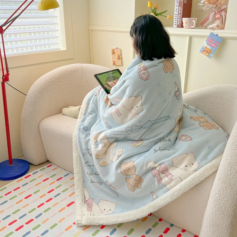 Cozy Heart-Shaped Animal Print Milk Fiber Blanket for Bedding | Home Textiles & Bedding