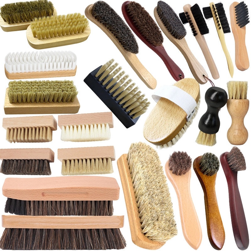 Wooden Handle Shoe Brush with Beech Wood and Horsehair for Leather and Suede Polishing | Shoe Care & Cleaning Tools