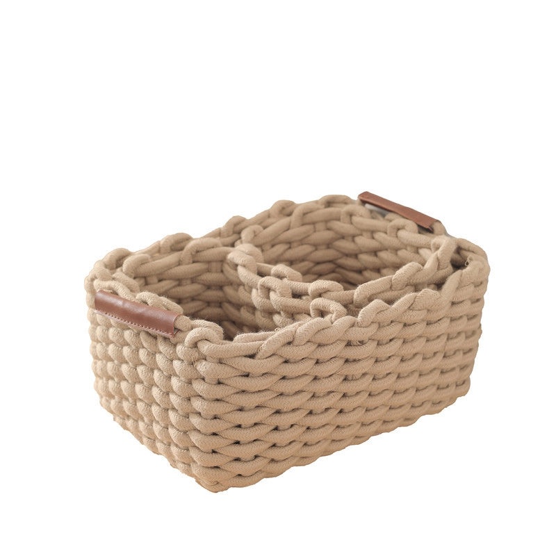 Cotton Rope Woven Storage Basket with Handle for Cosmetics and Desktop Organization | Home Storage & Organization