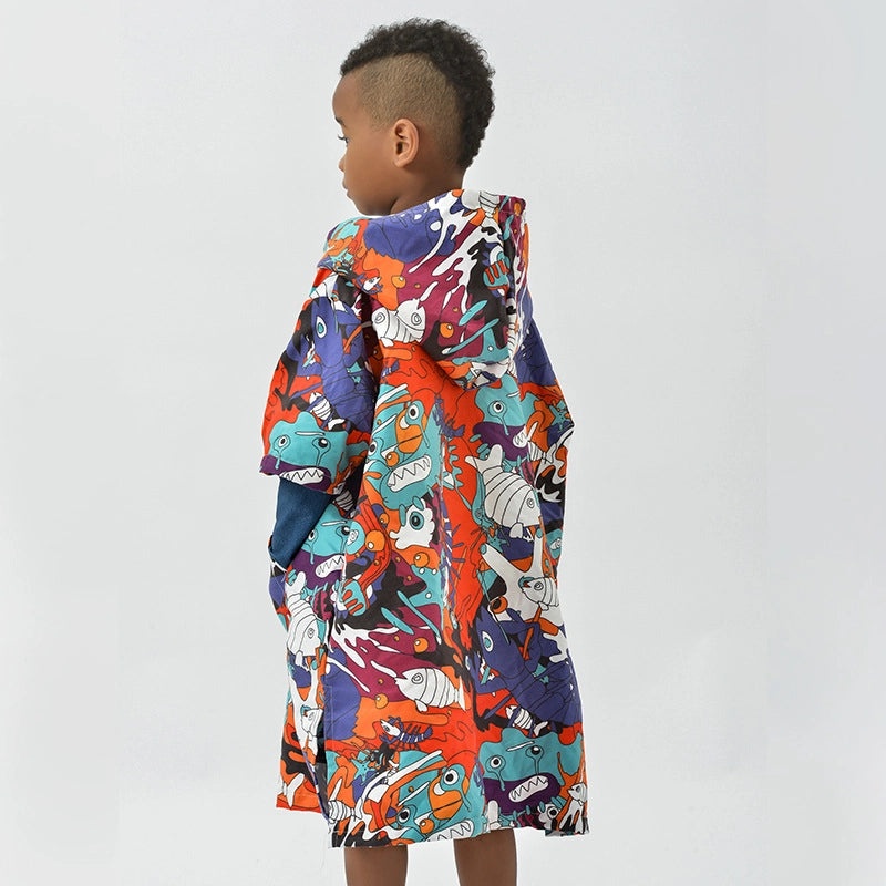 Kids Hooded Beach Towel Poncho Quick-Dry Absorbent Swim Bathrobe Double-Sided Velvet for Boys and Girls|Kids Bath & Swimwear