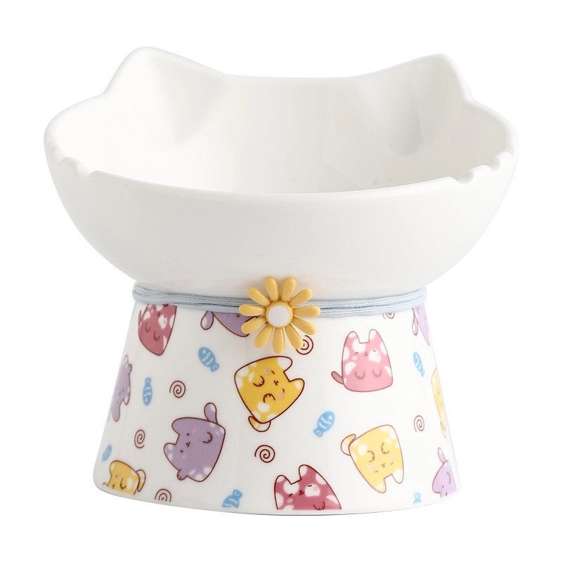 Ceramic Cat and Dog Food Bowl Anti-Tip Elevated Design Inclined Mouth Cute Cat Shape Drinking Basin|Pet Supplies Bowls