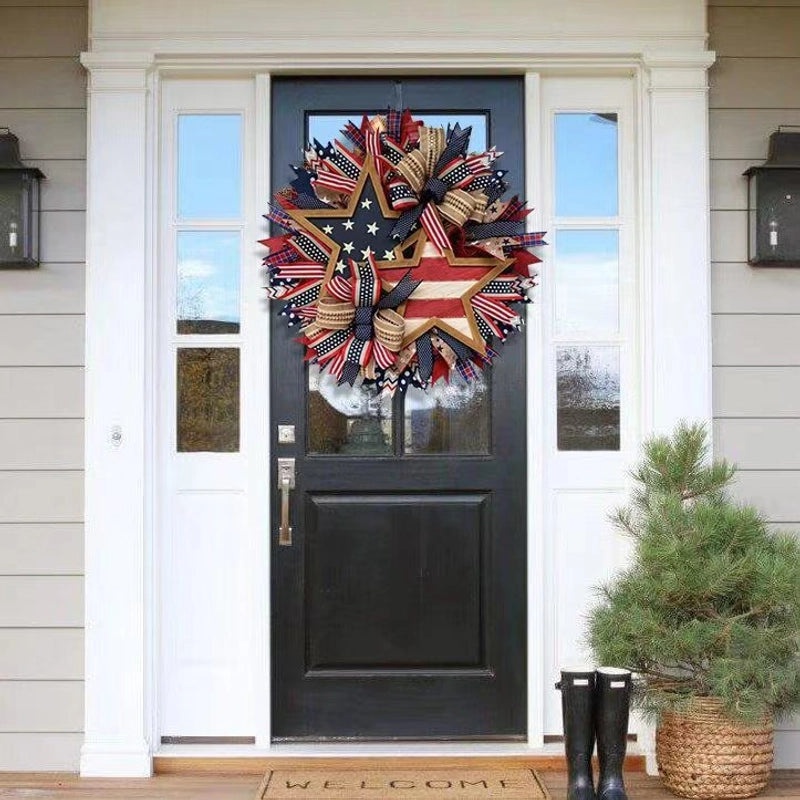 Independence Day Patriotic Star Wreath Wall Hanging Decorative Pendant|Home Decor