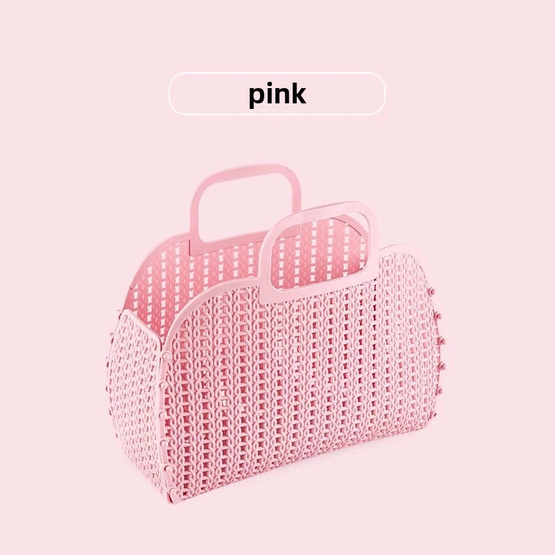 Foldable Plastic Handwoven Storage Basket for Bathroom and Shopping | Home Storage & Organization