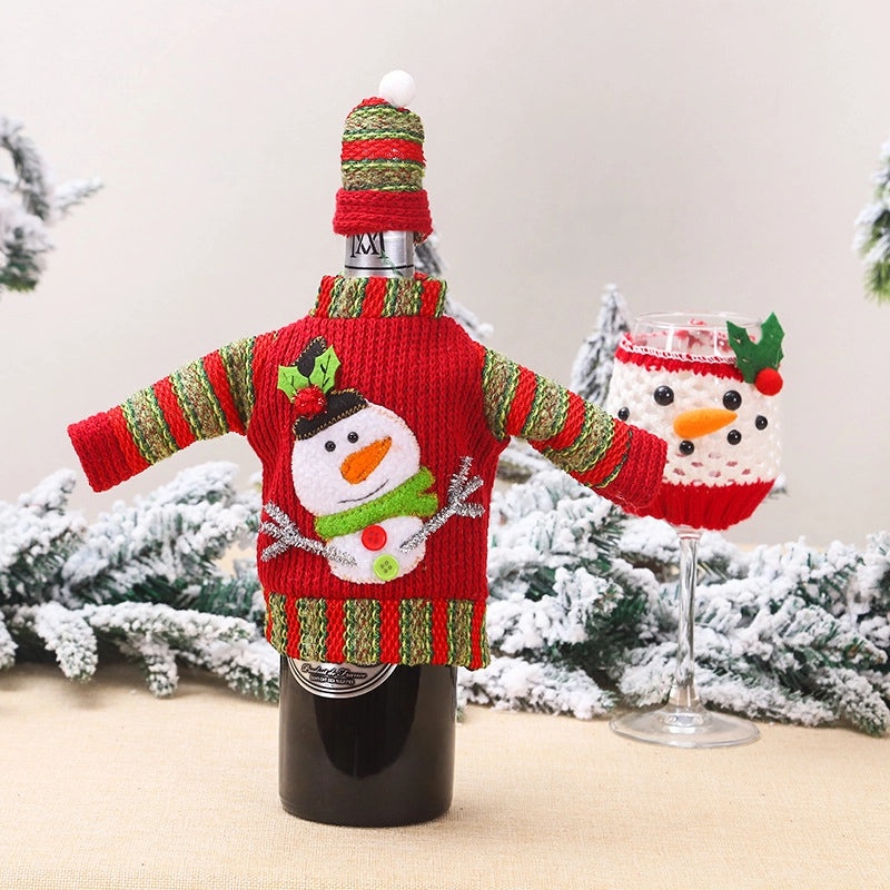Christmas Knitted Wool Wine Bottle Cover Set Creative Holiday Decoration for Restaurant Atmosphere|Home Decor