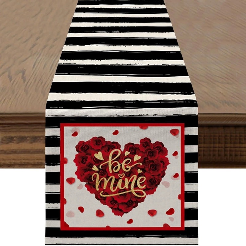Romantic Heart Shape Rose Linen Table Runner for Valentine’s Day | Home Decor/Table Linens