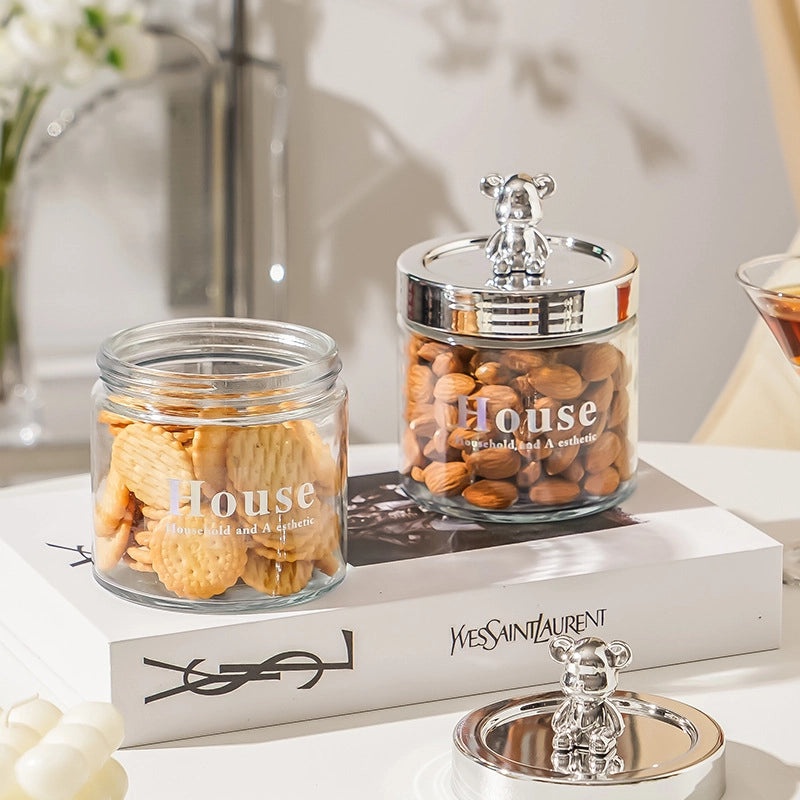 Light Luxury Bear Candy Glass Jar for Food Storage INS Style Creative Cotton Swab Container|Home Storage & Organization